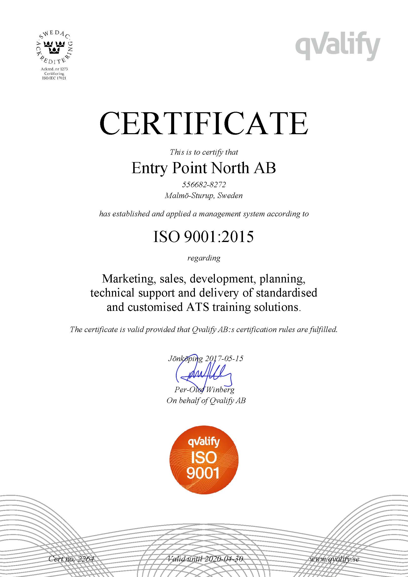 Entry Point North Receives ISO 9001: 2015 Certification - Airport ...